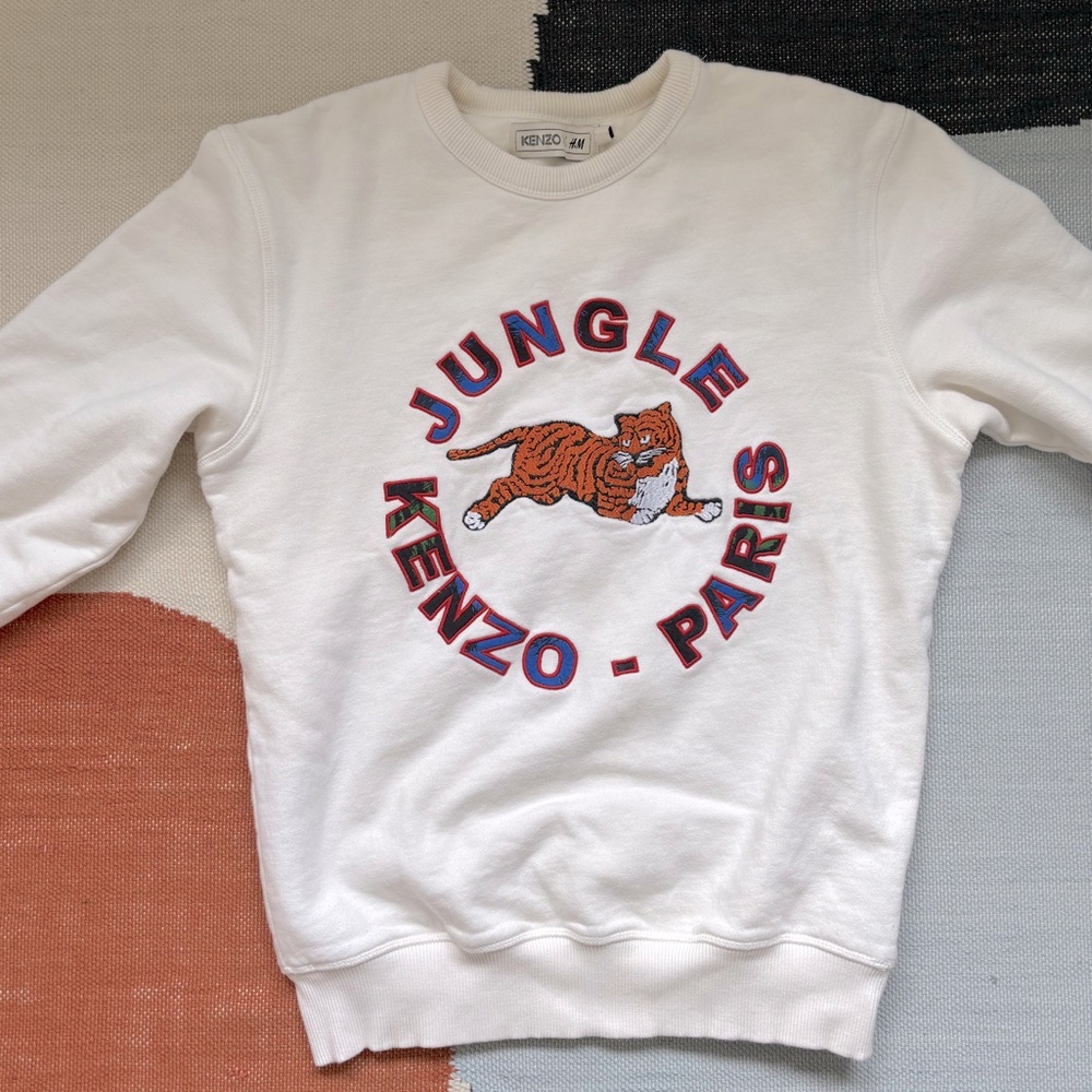 Kenzo White Sweatshirt with Orange Tiger and Blue-Red Lettering
